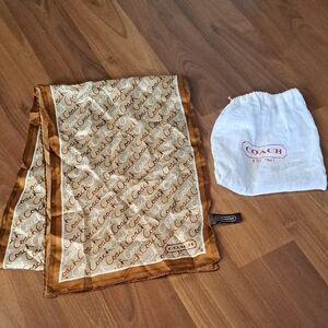 Coach 100% Silk Tan and Cream Logo Scarf